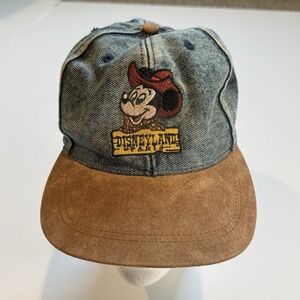 Vintage 90s Disneyland Paris Mickey Mouse Denim Suede Hat Goofys Hat